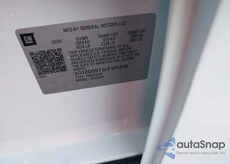 2020 Chevrolet Malibu Fwd Lt z USA, uszkodzony, nr VIN 1G1ZD5ST1LF105348